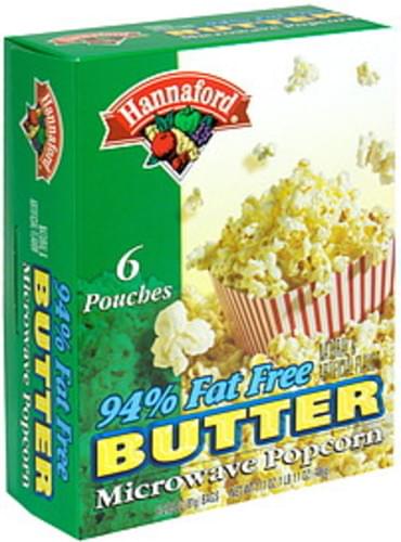 Hannaford Butter, 94% Fat Free Microwave Popcorn - 6 Ea, Nutrition ...