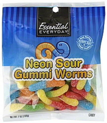 Essential Everyday Gummi Worms, Neon Sour Candy - 7 oz, Nutrition ...