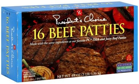 Presidents Choice Beef Patties - 16 ea, Nutrition Information | Innit