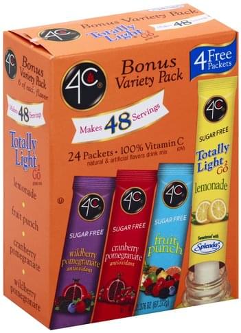 4C Sugar Free, Bonus Variety Pack Drink Mix - 24 ea, Nutrition ...