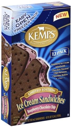 Kemps Raspberry Chocolate Chip Ice Cream Sandwiches 12 Ea Nutrition Information Innit