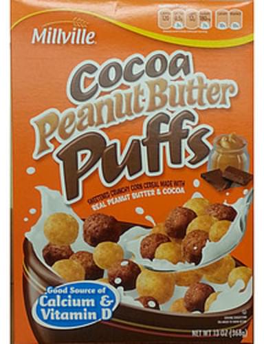 Millville Cocoa Peanut Butter Puffs Corn Cereal - 30 g, Nutrition ...