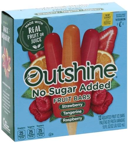 Outshine No Sugar Added, Strawberry/Tangerine/Raspberry Fruit Bars - 12 ...