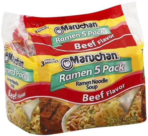 Maruchan Ramen, Beef Flavor, 5 Pack Noodle Soup - 5 ea, Nutrition ...