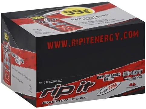 Rip It Sugar Free, Red Zone Strawberry Energy Fuel Shot - 12 ea ...