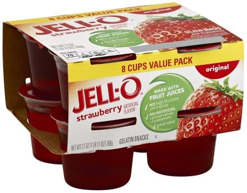 Jell O Original, Strawberry, Value Pack Gelatin Snacks - 8 ea ...