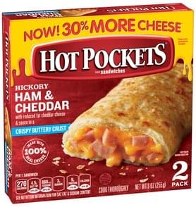 Hot Pockets Crispy Buttery Crust, Hickory Ham & Cheddar Sandwiches - 2 ...