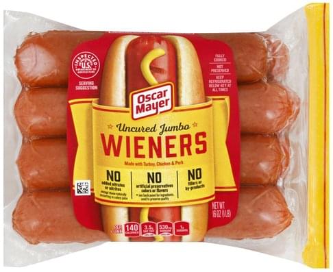 Oscar Mayer Uncured Jumbo Wieners - 16 oz, Nutrition Information | Innit