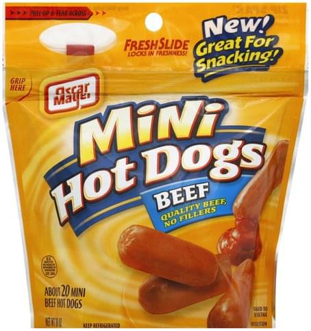 Oscar Mayer Mini, Beef Hot Dogs - 10 oz, Nutrition Information | Innit