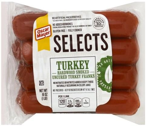 Oscar Mayer Hardwood Smoked, Uncured Turkey Franks - 16 oz, Nutrition ...