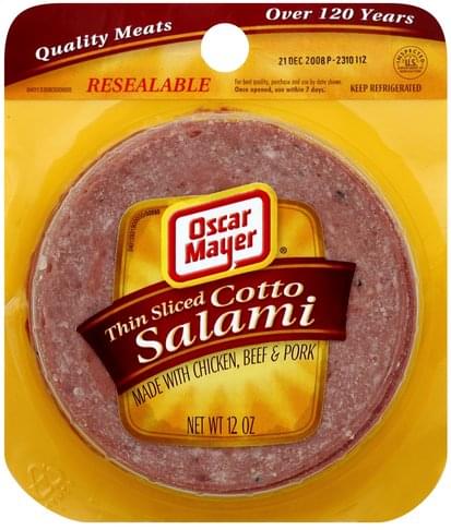 Oscar Mayer Cotto, Thin Sliced Salami - 12 oz, Nutrition Information ...