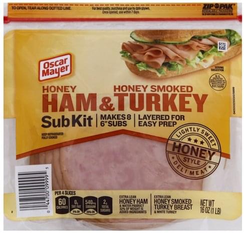 Oscar Mayer Honey Ham & Honey Smoked Turkey Sub Kit - 16 oz, Nutrition ...