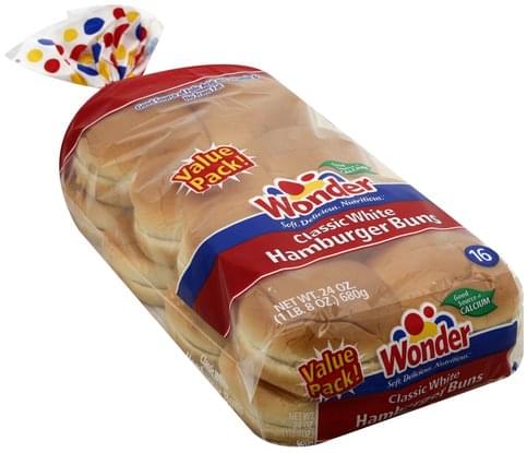 Wonder Classic White, Value Pack Hamburger Buns - 16 ea, Nutrition ...