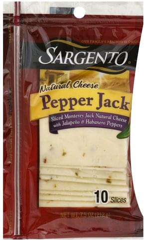 Sargento Natural, Pepper Jack, Slices Cheese - 10 ea, Nutrition ...