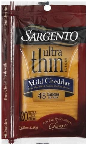 Sargento Ultra Thin, Mild Cheddar Cheese Slices - 20 Ea, Nutrition 