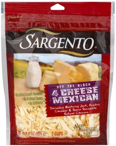 Sargento 4 Cheese Mexican, Traditional Cut Cheese - 8, Nutrition ...