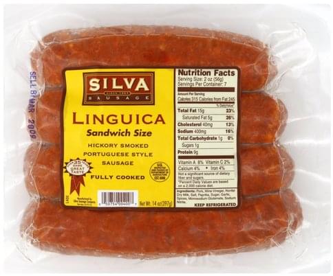Calories in Silva Linguica Portuguese Sausage and Nutrition Facts