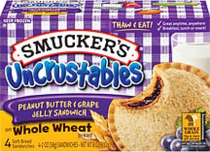 Smucker's Uncrustables Peanut Butter & Grape Jelly On Whole Wheat 4 Ct ...