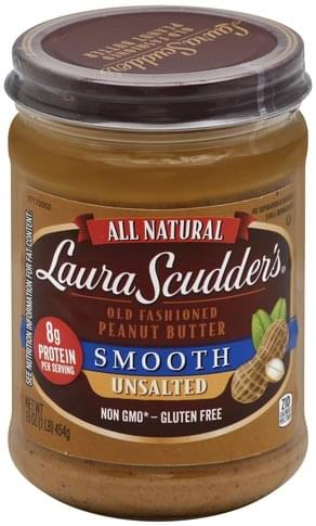 Laura Scudders Old Fashioned, Unsalted, Smooth Peanut Butter - 16 oz ...