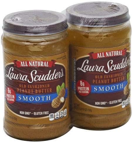 Laura Scudders Old Fashioned, Smooth Peanut Butter - 2 ea, Nutrition ...