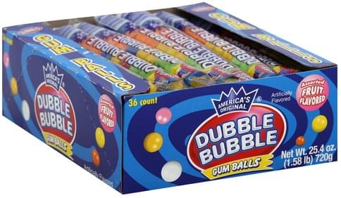 Dubble Bubble Assorted Fruit Flavored Gumballs - 36 ea, Nutrition ...