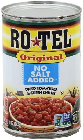 Rotel No Salt Added, Original Diced Tomatoes & Green Chilies - 10 oz ...