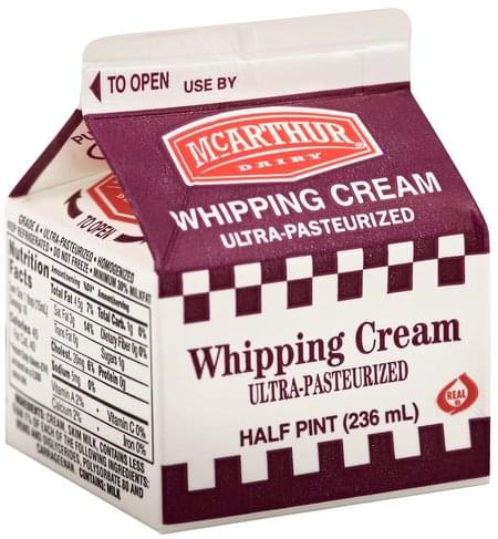 McArthur Dairy Ultra-Pasteurized Whipping Cream - 0.5 pt, Nutrition ...