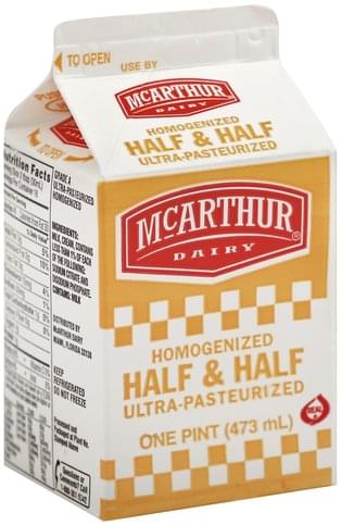 McArthur Dairy Ultra-Pasteurized Half & Half - 1 pt, Nutrition ...