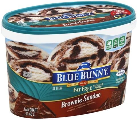 Blue Bunny Fat Free, No Sugar Added, Brownie Sundae Ice Cream - 1.75 QT ...