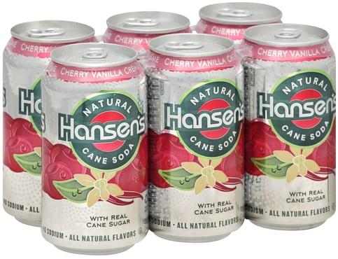 Hansens Natural Cane, Cherry Vanilla Creme Soda - 6 ea, Nutrition ...