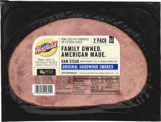 Hatfield Quality Meats Hardwood Smoked 7 Oz Ea Traditional Dinner Ham Steak 14 Oz Nutrition