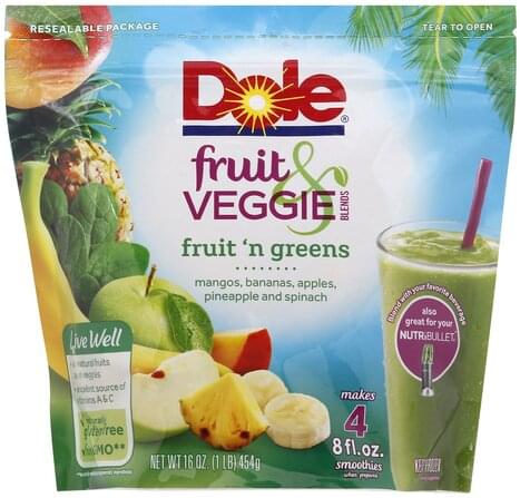 Dole Fruit 'N Greens Fruit & Veggie Blends - 16 oz, Nutrition ...