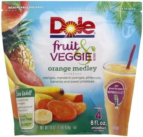 Dole Orange Medley Fruit & Veggie Blends - 16 oz, Nutrition Information ...