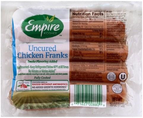 Empire Uncured Chicken Franks - 16 Oz, Nutrition Information | Innit