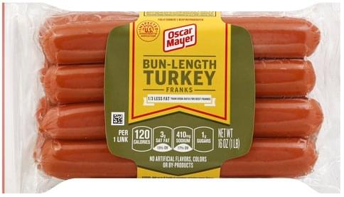 Oscar Mayer Turkey, Bun-Length Franks - 16 oz, Nutrition Information ...