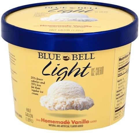 Blue Bell Light, Homemade Brand Vanilla flavored Ice Cream - 0.5 gl ...