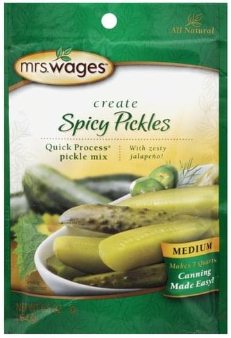 Mrs Wages Quick Process, Spicy, Medium Pickle Mix - 6.5 oz, Nutrition ...