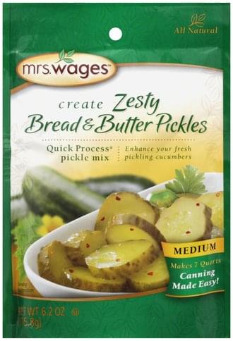 Mrs Wages Quick Process, Zesty Bread & Butter, Medium Pickle Mix - 6.2 ...