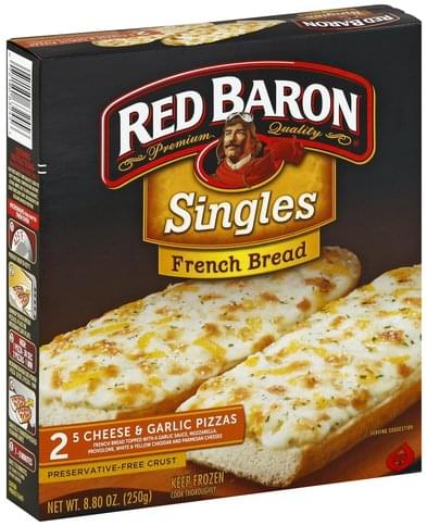 Red Baron French Bread, 5 Cheese & Garlic Pizzas - 2 ea, Nutrition ...