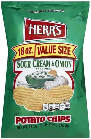 Herrs Ripples, Sour Cream & Onion Flavored, Value Size Potato Chips ...