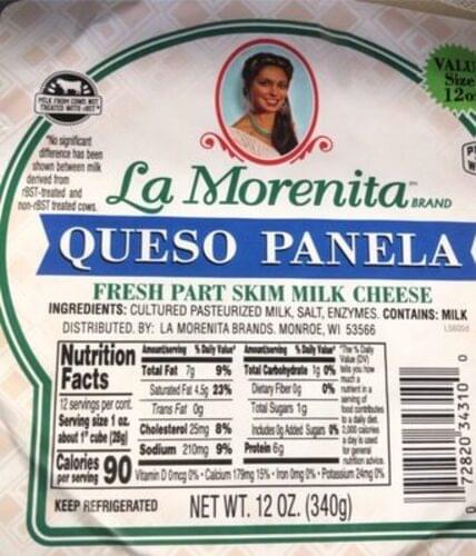 La Morenita Queso Panela Fresh Part Skim Milk Cooking Cheese 12 Oz Nutrition Information Innit 9874