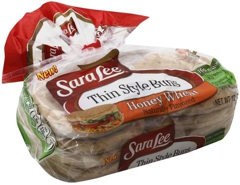 Sara Lee Thin Style, Honey Wheat, Pre-Sliced Buns - 8 Ea, Nutrition ...