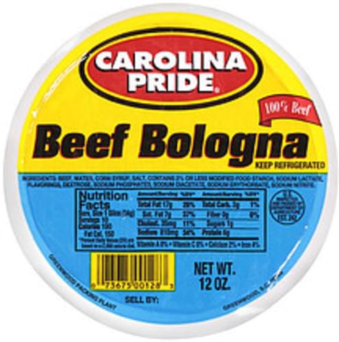 Carolina Pride Beef Bologna - 12 oz, Nutrition Information | Innit