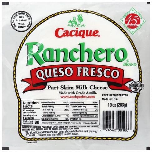 Cacique Part Skim Milk, Queso Fresco, Ranchero Cheese - 10 Oz ...