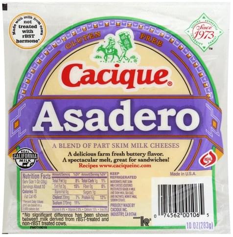 Cacique Part Skim Milk, Asadero Cheese - 10 Oz, Nutrition Information ...