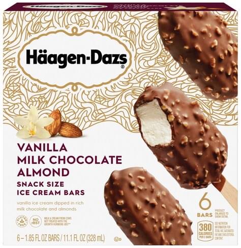 Haagen-Dazs Vanilla Milk Chocolate Almond, Snack Size Ice Cream Bars ...