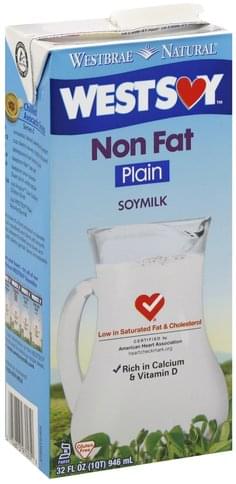 Westbrae Natural Plain, Non Fat Soy Milk - 32 Oz, Nutrition Information ...