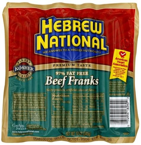 Hebrew National Beef Franks - 12 Oz, Nutrition Information | Innit