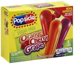 Popsicle Sugar Free, Orange, Cherry, Grape, 8 Pack Ice Pops - 8 ea ...