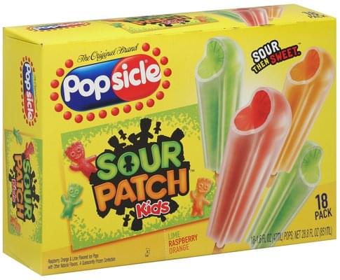 Popsicle Sour Patch Kids, Raspberry, Orange & Lime Ice Pops - 18 ea ...